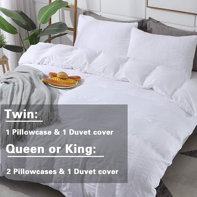 AveLom White Duvet Cover Queen (90 x 90 Inches), 3 Pieces (1 Duvet Cover + 2 Pillow Cases) Stripe Zipper Closure Corner Ties Soft Washed Microfiber Duvet Cover for Men, Women