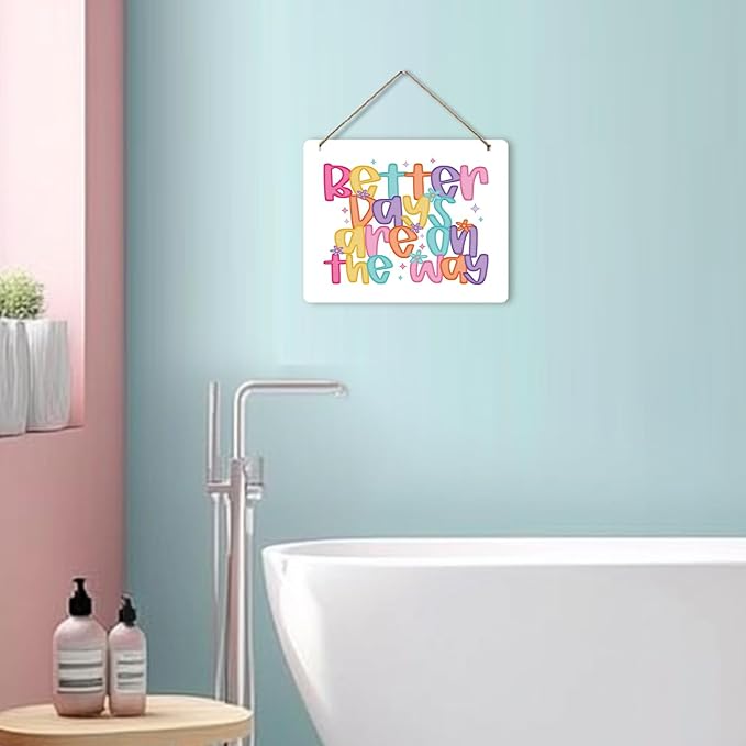 Udinaz Inspirational Hanging Sign, Positive Affirmations Wall Decor, Colorful Better Days Are on the Way Mental Health Motivational Hanging Wood Plaque Decor for Therapy Office Wall Door Decorations