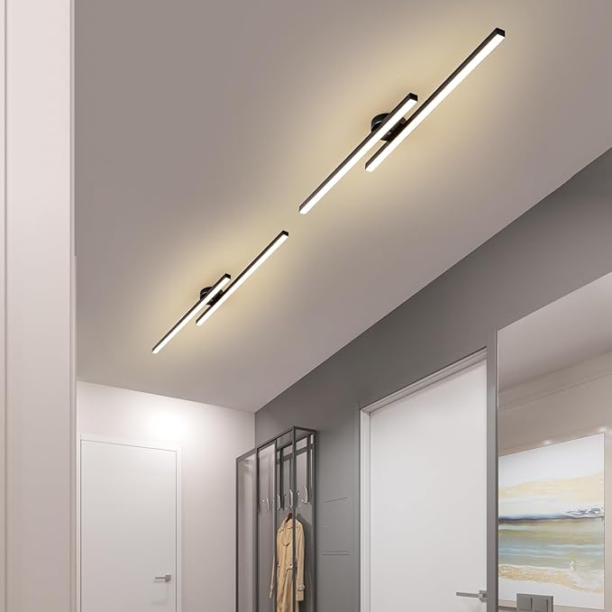 JAYMP Modern Ceiling Light with Remote, 43.3" Black Sputnik Ceiling Lamp, 32W Dimmable LED Lighting Fixture for Dining Room Living Room Kitchen Island, 2 Lights