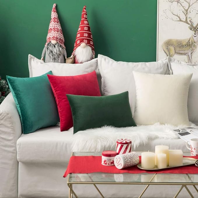 MIULEE Pack of 2 Velvet Soft Solid Decorative Square Throw Pillow Covers Set Christmas Cushion Case for Spring Couch Sofa Bedroom Car 12x20 Inch 30x50 cm Cream White