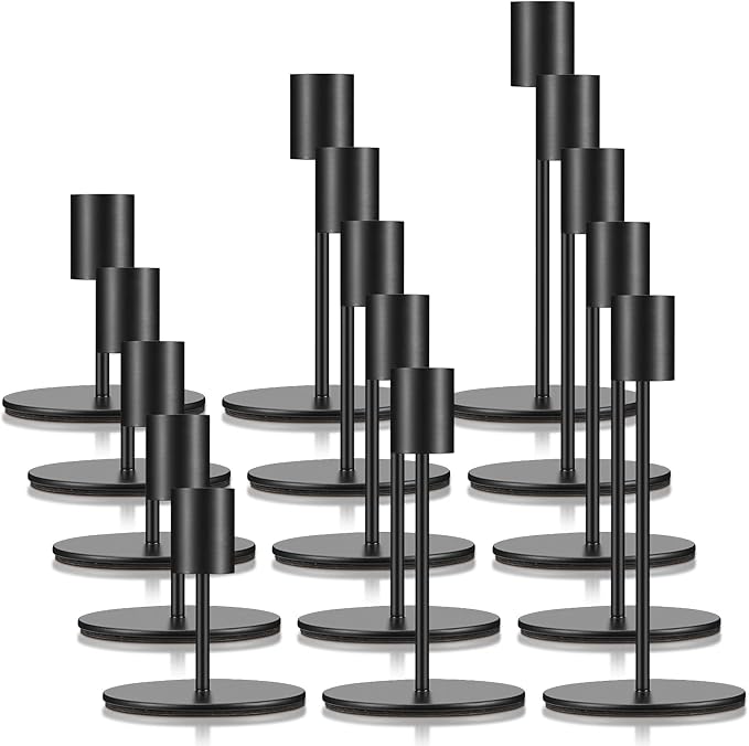 Sieral Candle Holders Bulk Taper Candlesticks Holders Set Modern Decorative Metal Candelabras for Wedding Anniversary Home Dinning Table Centerpiece Xmas Party Decor(Matte Black,15 Pcs)