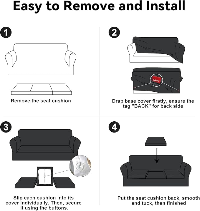 100% Waterproof Extra Large Couch Cover 4-Piece Set Striped Sofa Slipcovers for 3 Cushion Couch Sofa Covers with TPU Leakproof Bottom Stretch Protector Pet Proof - Sofa(3-Cushion), Dark Gray