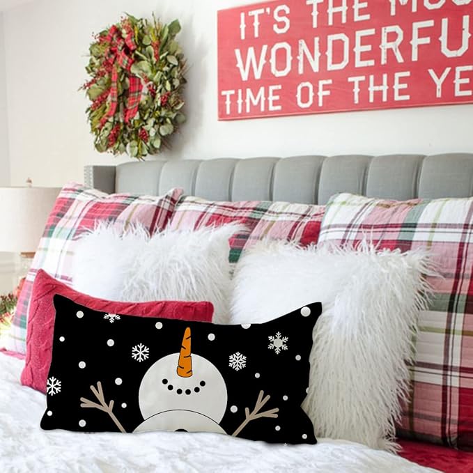 Christmas Pillow Covers 12x20 Snowman Snowflake Merry Christmas Holiday Party Throw Pillow Cover Decorations Pillows Decorative for Sofa Winter Home Decor