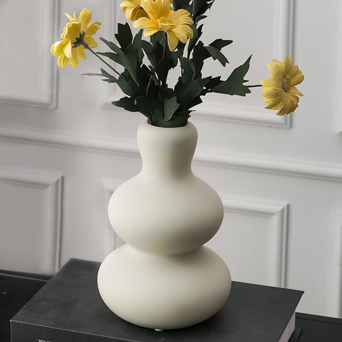 Ceramic Vase for Decor, Modern Vases for Home Decor Living Room, Home, Office, Centerpiece,Table and Wedding (Light Grey)