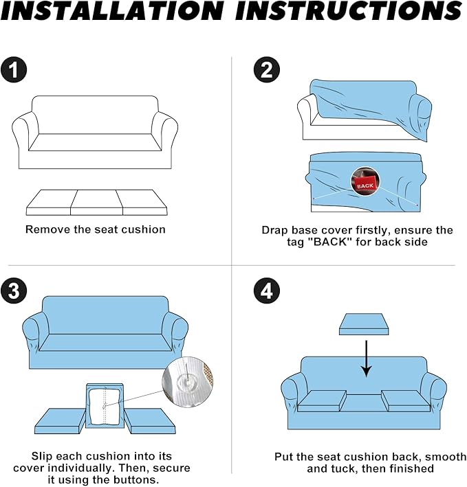 Sofa Slipcover with Armrest Pockets 4-Piece Set, Stretch Faux Leather Couch Cover for 3-Cushion Couches(Fits 72-92") - Non-Slip, Machine Washable, Pet & Kid Friendly - Black