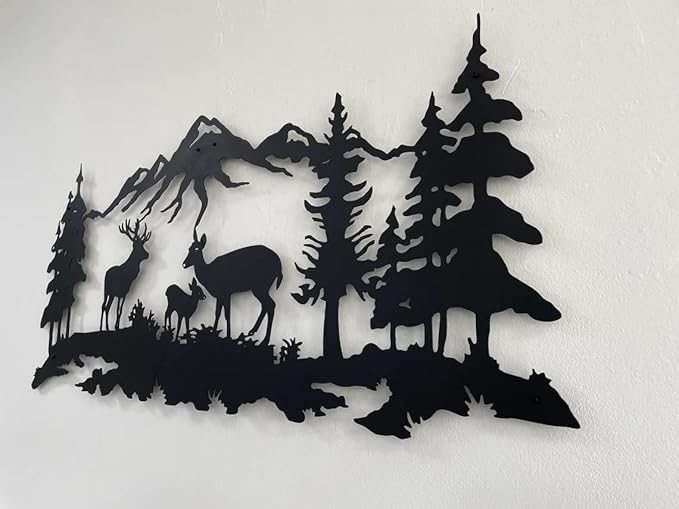DEKADRON Metal Wall Art, Deer Family Wall Decor, Metal Wall Sculpture, Indoor/Outdoor, Black, 46.1L x 20.1W Inches