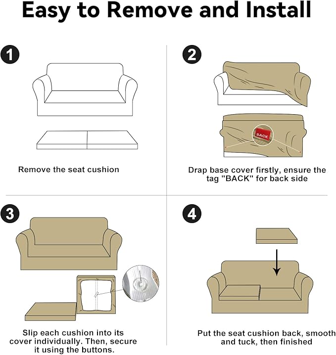 100% WaterproofCouch Cover 3-Piece Set Striped Sofa Slipcovers for 2 Cushion Couch Sofa Covers with TPU Leakproof Bottom Stretch Couch Protector Pet Proof - Sofa(2-Cushion), Camel