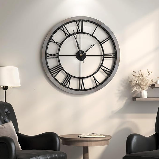 30 Inch Large Wall Clock for Living Room Decor, Modern Wood Decorative Wall Clocks with Solid Wooden Frame, Battery Operated Silent Non-Ticking Clock - Roman Numerals