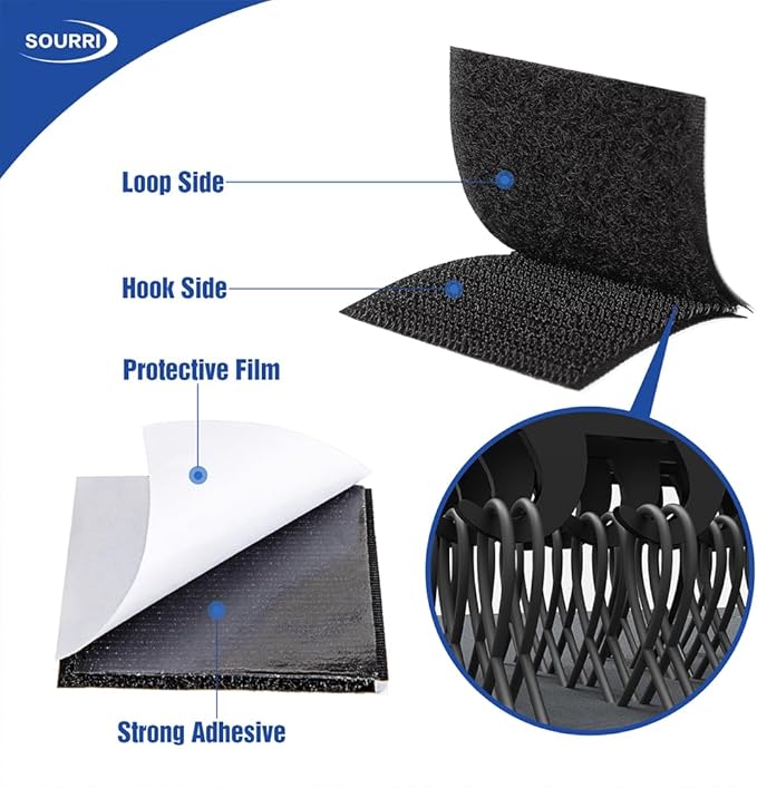 SOURRI 4'' x 20Ft Large Hook and Loop Sheet Tape Fastener, Self Adhesive Heavy Duty Strips, Keep Couch Cushions from Sliding, Rug Gripper Tape & Pads