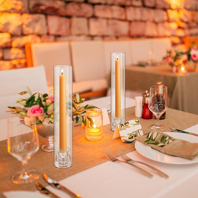 96 Set Christmas Glass Hurricane Candle Holders 12.6" Open Ended Glass Candleholder Tube Shape Bottomless and 2.2" Taper Clear Candlestick Holders for Wedding Party Table Centerpiece (Clear)