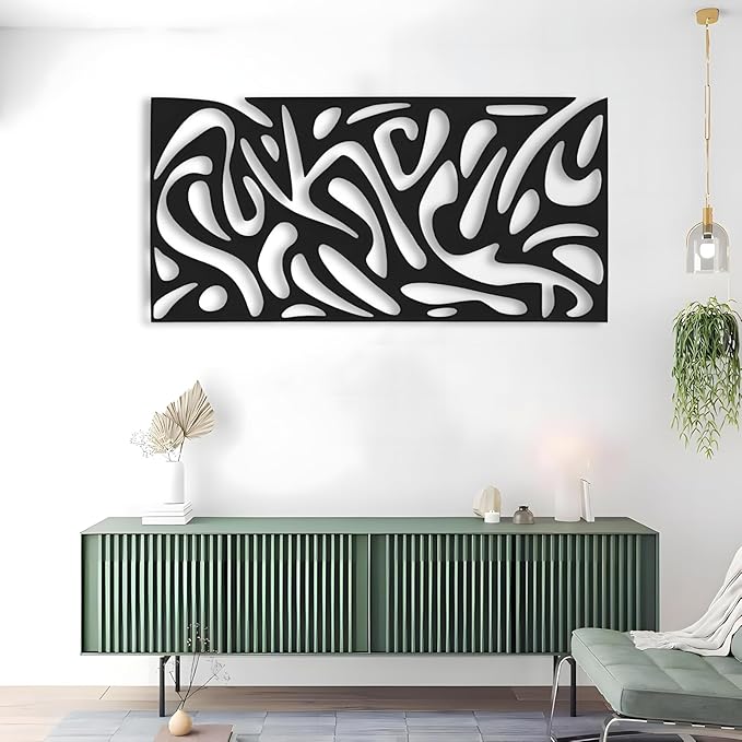 kuestboy Abstract Metal Wall Art, Modern Geometric Sculpture for Wall Decor, Line Art for Living Room, Entryway, Office, Black Steel Gallery Piece for Indoor Home Decor (24" X 12" | 60 X 30cm)