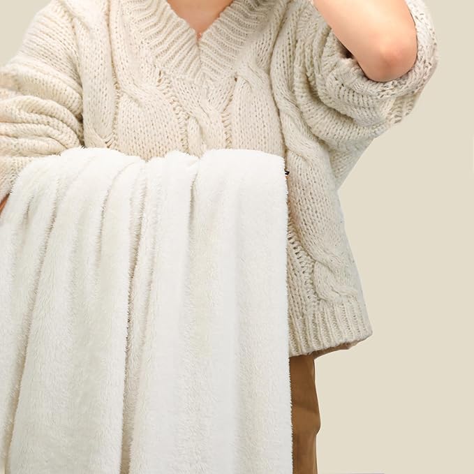 Plush Fleece Throw Blanket for Couch and Bed, Fluffy Fuzzy Cozy Soft Blankets All Season Use (50x60 Inches,White)