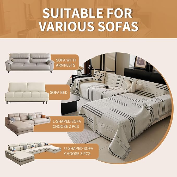 Boho Non Slip Covers Sofa Covers for 3 Cushion Chenille Dog Pet Couch Protector Washable L Shaped Sofa Cover (Dark Grey, 91"*118")