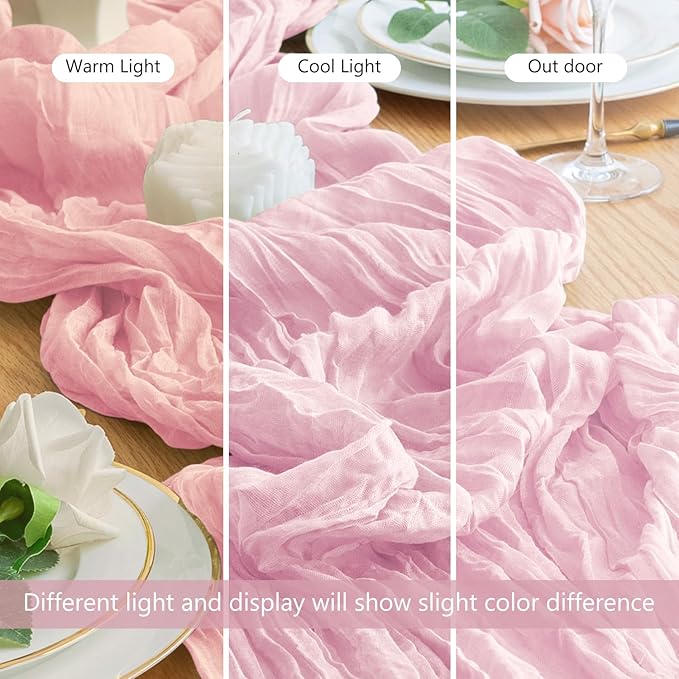 Wokceer Cheesecloth Table Runner 2Pack 10FT Blushing Pink Christmas Boho Gauze Fall Cheese Cloth Table Runner for Party Easter Rustic Sheer Table Runners for Baby Bridal Shower Wedding Table