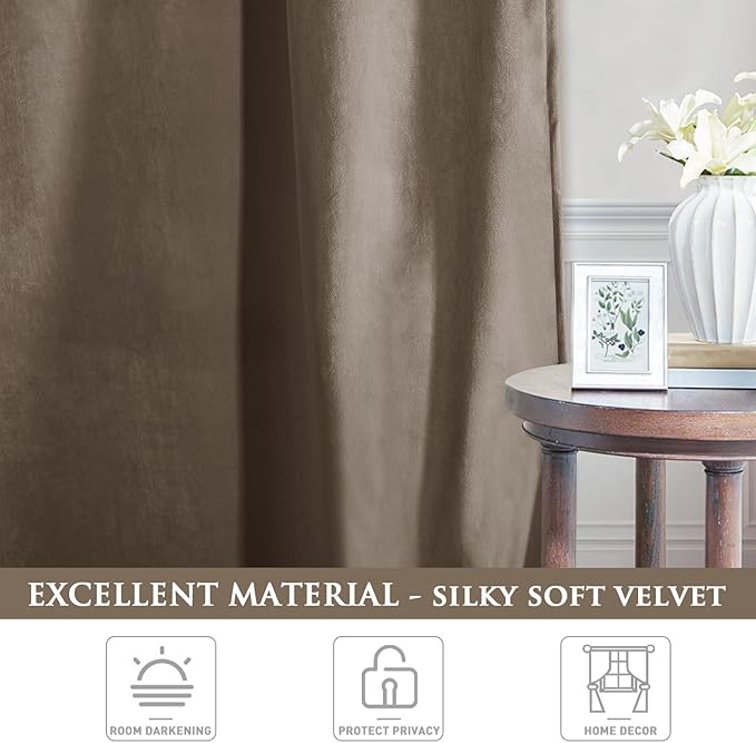 StangH Taupe Curtains 132 inches Long Back Tab Thermal Room Darkening Bedroom Window Drapes, Noise Reducing Panels for Living Dining Room Villa Hall, W52 x L132, 2 Panels