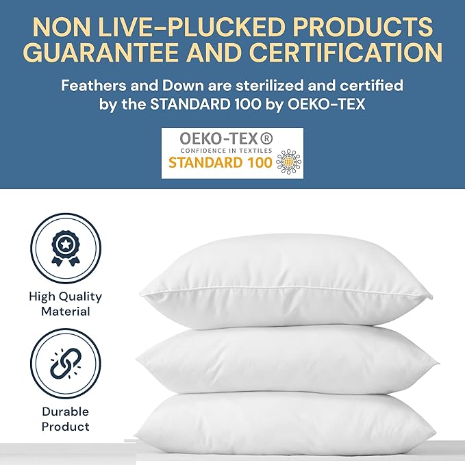 White Duck Down & Feather Pillow -2 Pack Pillows with Soft-Medium Support for Side & Back Sleepers Standard Size
