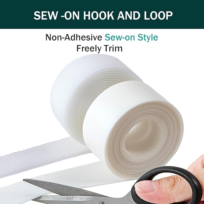 Sew on Hook and Loop Strips 2in x 3yd | Easy to Sew | Excellent Grip | Non-Adhesive Back Nylon Strips Fabric Fastener Non-Adhesive Interlocking Tape for Clothing Sewing Crafts and DIY Projects, White