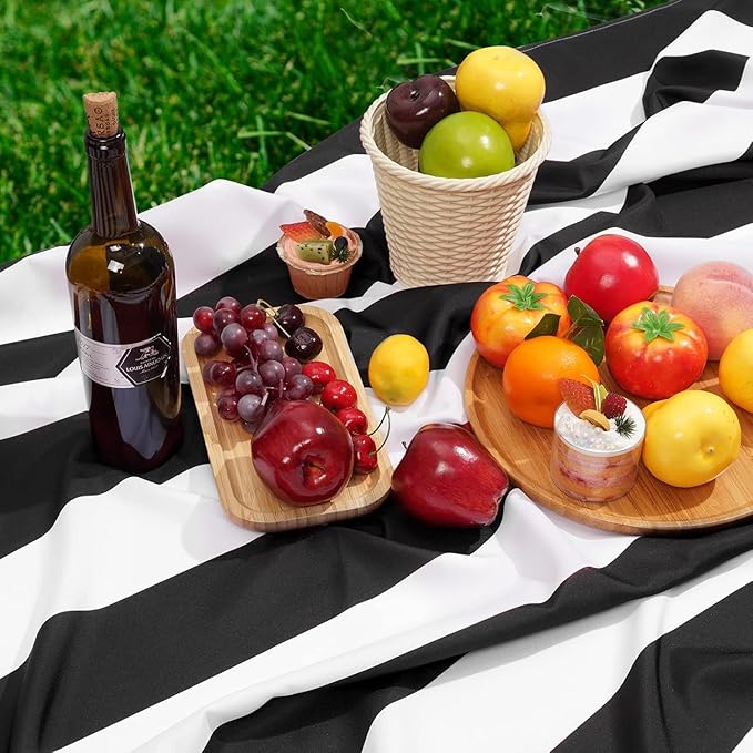 ASPMIZ Black and White Striped Tablecloth for Oval Tables, Geometric Stripe Waterproof Table Cloth for Kitchen Dining Room, Polyester Tablecloth Oval 60” x 84"
