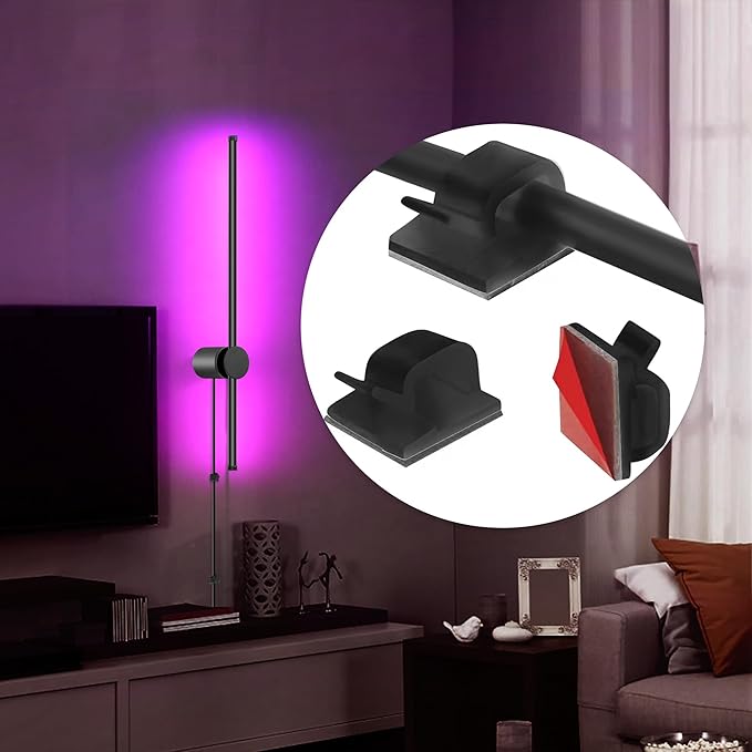 RGB LED Wall Sconces Set of Two with Remote, 15 Color Modes, Dimming, DIY 180ยฐ Rotate, Black Plug in Wall Sconces with Warm Light, Dynamic Multicolor Ambience Lights, Plug in Wall Light, 23.6 Inches