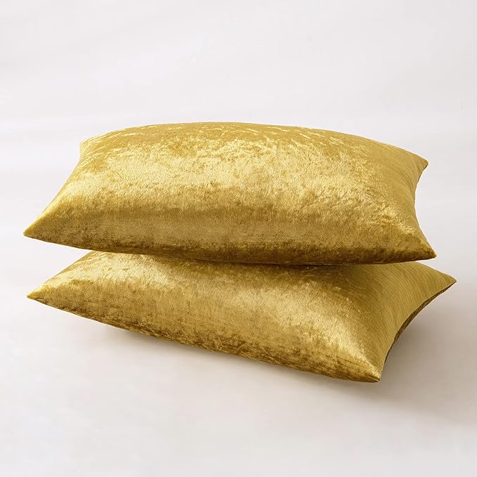 MIULEE Pack of 2 Golden Velvet Throw Pillow Covers 12x20 Inch Soft Solid Decorative Set Lumbar Fall Cushion Cases for Couch Sofa Bedroom
