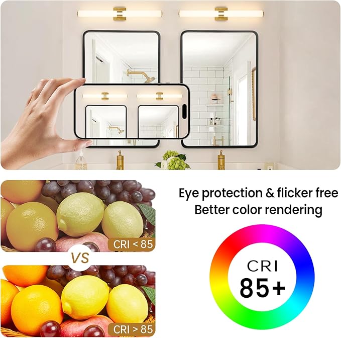 Gold Bathroom Light Fixtures Over Mirror - 31inch Vanity Light Fixture 28W 5CCT Dimmable LED Bathroom Sconce with Acrylic Shade Vanity Light Bar for Mirror Bedroom Living Room