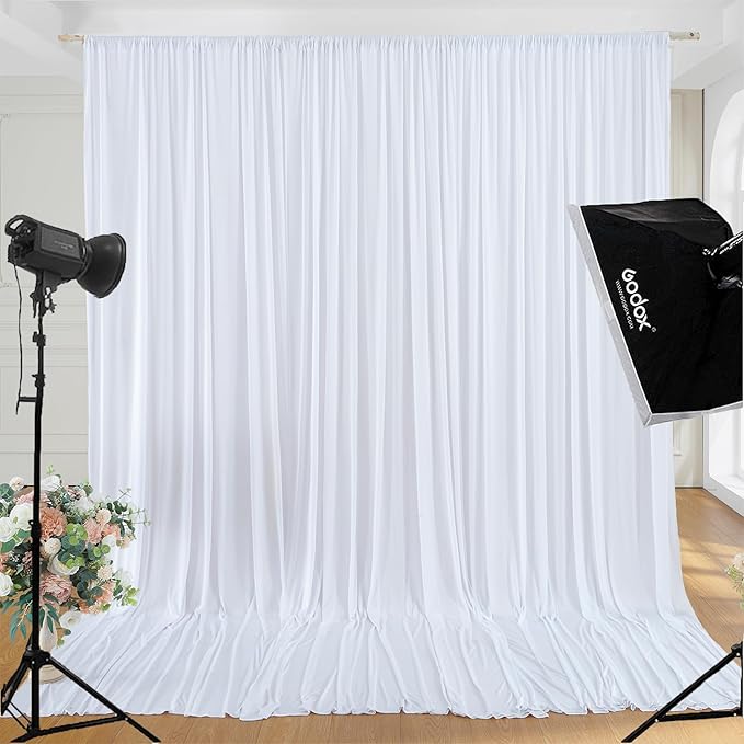 Wrinkle Free White Backdrop Curtain for Parties, Polyester Photo Backdrop Drapes for Weddings Birthday Photography Background Parties Baby Shower, 10ft x 8ft