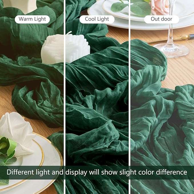 Wokceer Cheesecloth Table Runner 2Pack 10FT Emerald Green Christmas Boho Gauze Cheese Cloth Table Runner for Party Easter Rustic Sheer Table Runners for Baby Bridal Shower Wedding Table Decor
