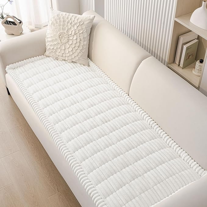 Smiry Couch Cover for Dogs Washable, Non Slip Fuzzy Pet Couch Covers for 3 Cushion Sofa Pet Friendly, Thick Soft Sofa Slipcovers Cushion Protector (White, 27.6" x 47")