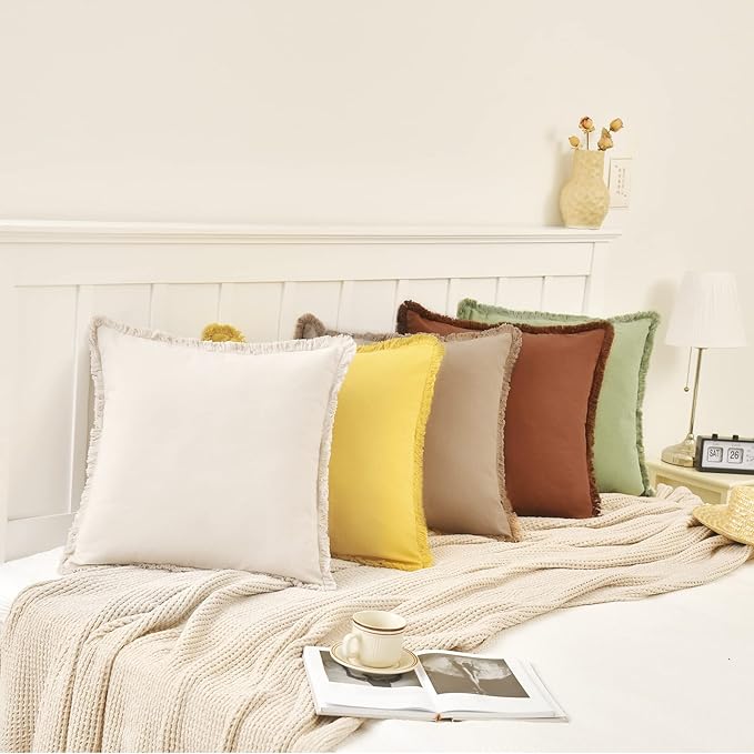 ZWJD Pillow Covers 26x26 Set of 2 Coffee Throw Pillow Covers with Fringe Chic Cotton Decorative Pillows Square Cushion Covers for Sofa Couch Bed Living Room Farmhouse Boho Decor