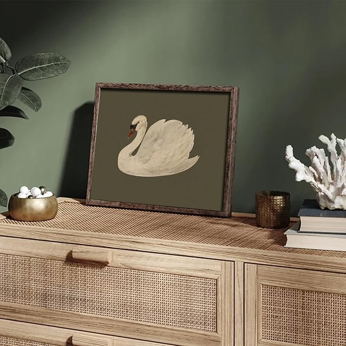 Vintage Swan Canvas Wall Art - Vintage Swan Canvas Oil Painting for Bathroom Wall Decor, Classical Animal Framed Art For Vintage Home Decor Aesthetic - 11" X 14" - Unframed