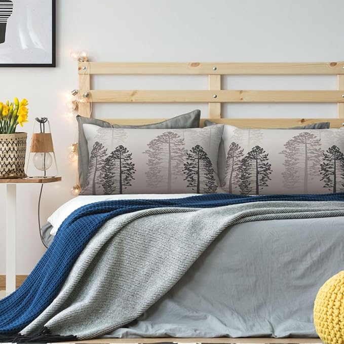 Grey Tree Lumbar Pillow Covers 12x20 Inch Set of 2 Forest Gray Beige Throw Pillow Cover Nature Pine Trees Pillowcase Cushion Cases for Home Couch Bed Sofa