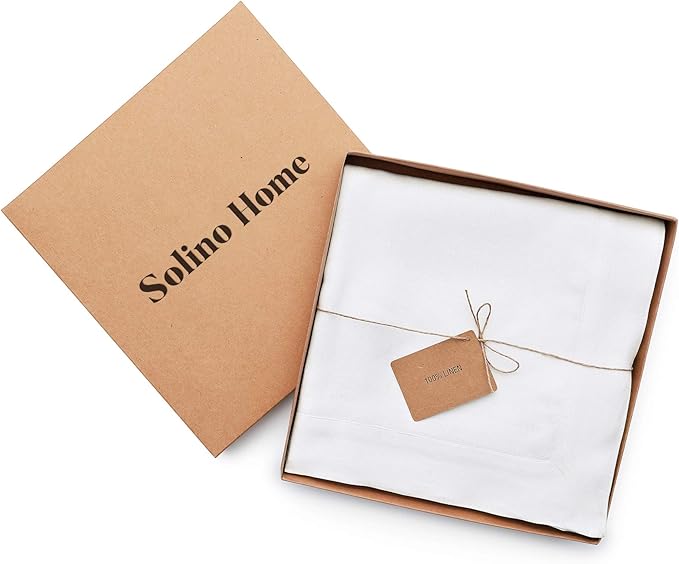 Solino Home White Linen Tablecloth 60 x 60 Inch - 100% Pure Linen Table Cloth - Fete, Machine Washable Tablecloth for Fall, Autumn, Winter, Thanksgiving, Christmas, Holiday