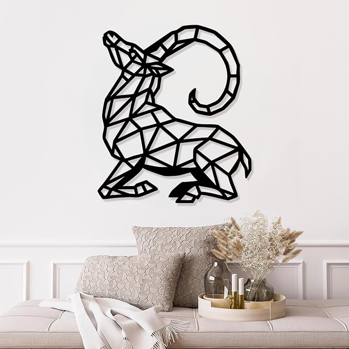 Geometric Animal Metal Wall Art – Modern Polygon Style Metal Wall Decor for Home, Living Room, or Office, Minimalist Wildlife Wall Sculpture, Black Steel Design (Style-6)