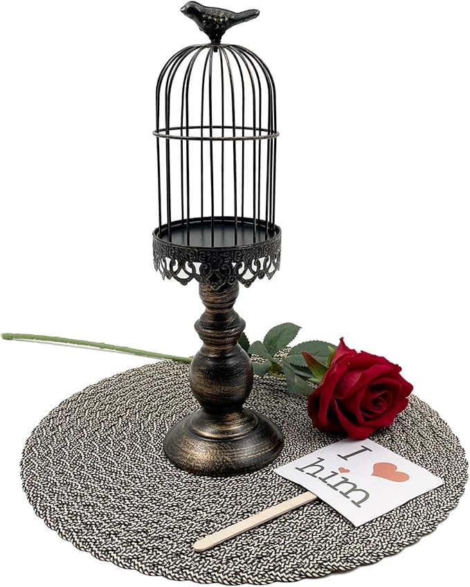 Retro Shabby Candle Holder, Bird Cage Decor,Decorative Birdcage Candle Holder Vintage Metal Candlestick for Wedding,Party Vintage Gothic Decor,Victoriana Decor,Home Decor Black 15 Inch