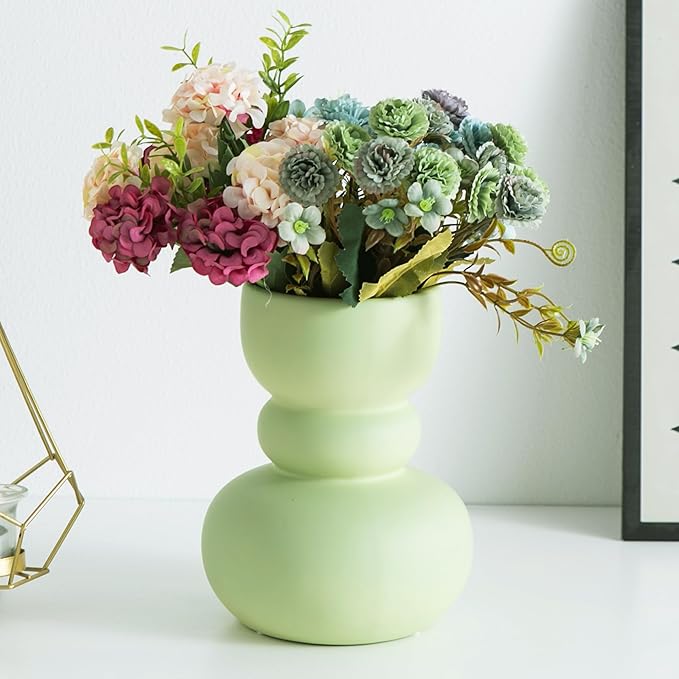 Ceramic Vase Green Modern Dried Flower Vase, Matte Pampas Flower Vases, Boho Home Decor for Centerpiece Wedding Dinner Table Party Living Room Office Bedroom, Housewarming Gift