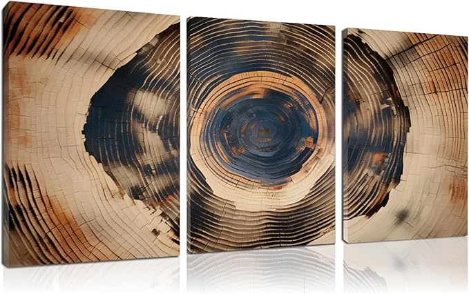 Oxzcimty Tree Ring Canvas Wall Art,Vintage Tree Ring Art,Modern Nature Wall Decor for Living Room,Bedroom,Office (24" x 36" x 3 pcs)