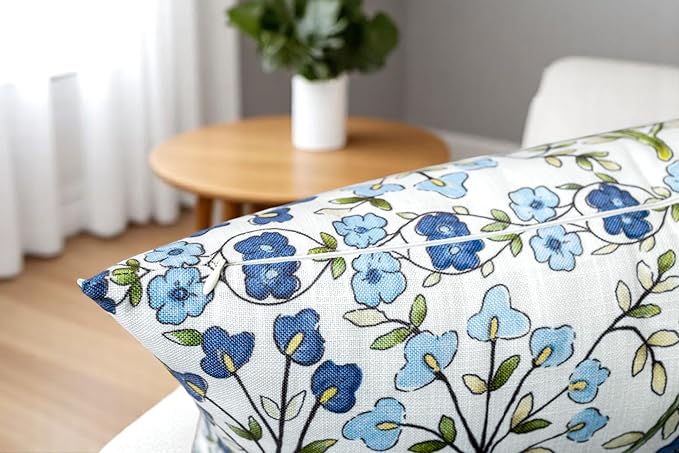 Zea Garden Printed Decorative Lumbar Accent Throw Pillow Cover - Decor for Living Room, Sofa, Chair, Patio, Car, Balcony, Bench, Porch, Nursery, Office, Bedroom - 14x24 Inches, Blue