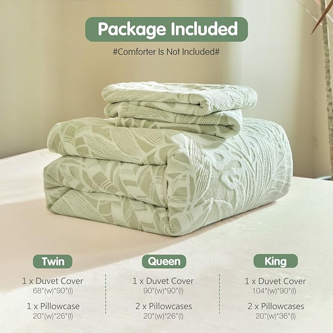 Tokokimo Velvet Duvet Cover King Size - 3pcs Green Duvet Cover King Set, Ultra Soft Warm Fuzzy Flannel Comforter Cover Set with Tufted Floral with 2 Pillowcases(Green, King 104"x90")