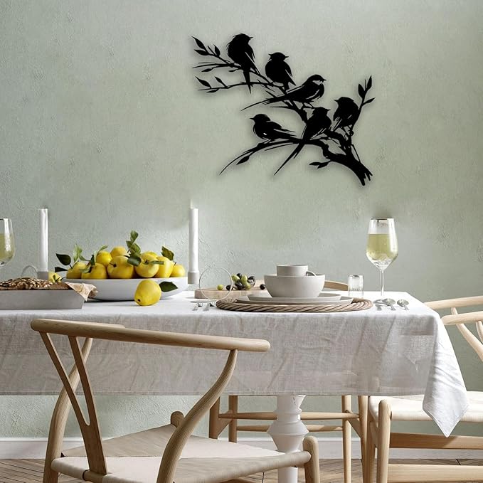 Birds on Branch Tree Metal Wall Decor - Nature Farmhouse Room Decor Wall Art Home Decor for Living Room, Bedroom, Dining Room, Bathroom, Office, Courtyard, Outdoor (Black)
