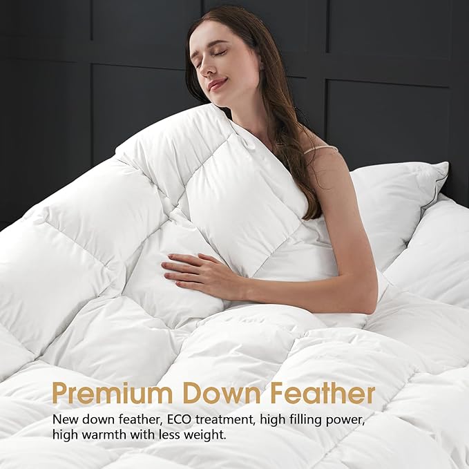 CYMULA King Size Feather Down Comforter - All Season White Duvet Insert, Lightweight Box Stitched, Fluffy Breathable, Ultra Soft Quiet Hotel Style with 8 Tabs(90" x 106")