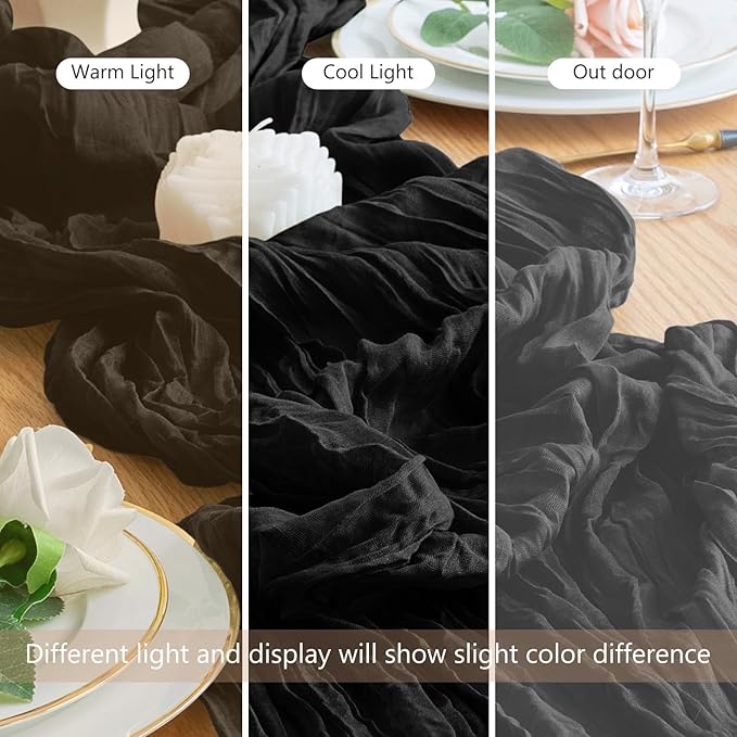 Wokceer Cheesecloth Table Runner Black 10FT Boho Gauze Christmas Cheese Cloth Table Runner for Party Long Rustic Sheer Table Runners for Baby Bridal Shower Wedding Easter Table Decor