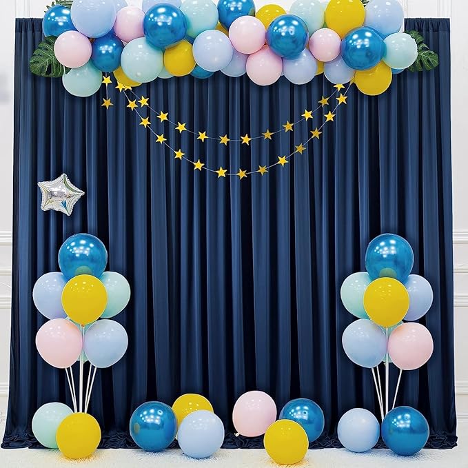 20ftx10ft Wrinkle Free Navy Blue Backdrop Curtains for Parties, 4 Panels 5x10ft Silky Polyester Photo Backdrop Drapes for Wedding Birthday Graduation Photography Background Stand