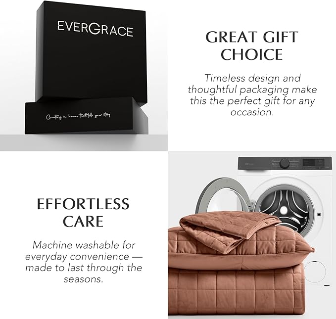 EVERGRACE Pearl Velvet Quilt Full Queen Size Bedding Sets, Luxurious Soft Velvet Comforter Set, Lightweight Box Stitching Oversized Bedspread Coverlet for All Season, with 2 Shams, Terracotta Clay