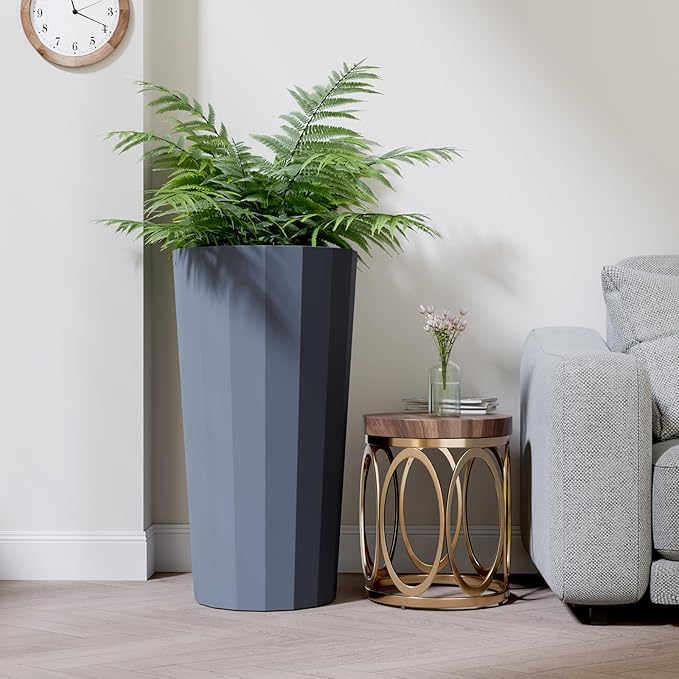 2PCS Tall Planters for Outdoor Plants, 23.6 Inches Large Outdoor Conical Flower Pots for Porch with Drainage Holes and Drainage Baffle, Tapered Large Planters for Garden, Balcony Use, Grey