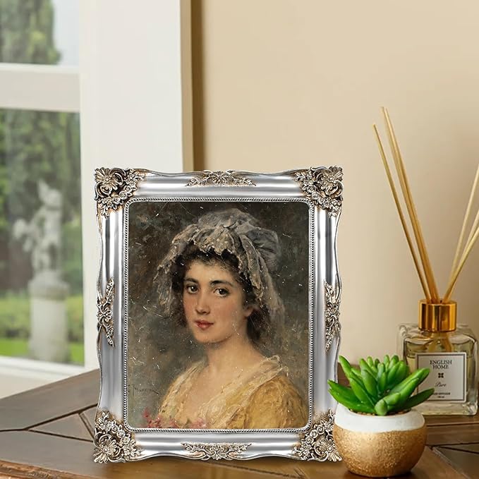 Silver Picture Frame 8x10 Vintage Victorian Picture Frames Antique Gothic Baroque Ornate for Wall or Tabletop Display, Fits 8x10 or 5x7 Photo with Mat