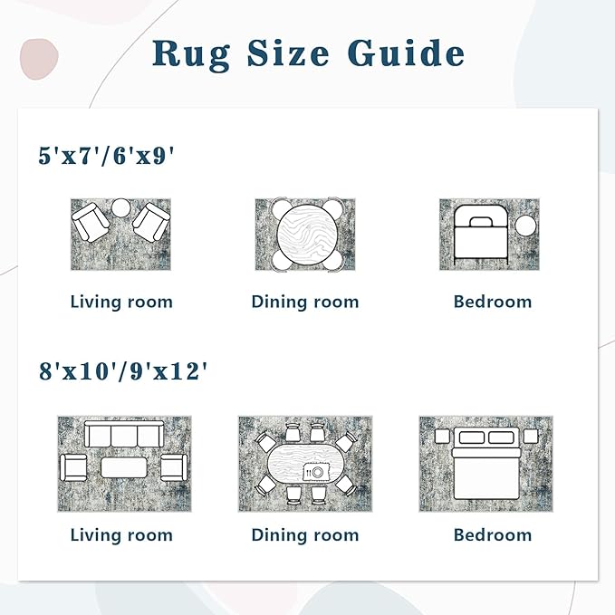 8x10 Washable Area Rug for Living Room: Modern Abstract Rugs Soft Non-Slip Low-Pile Indoor Floor Carpet for Bedroom, Dining Room, Nursery (BlueGreyBrown, 8'x10')
