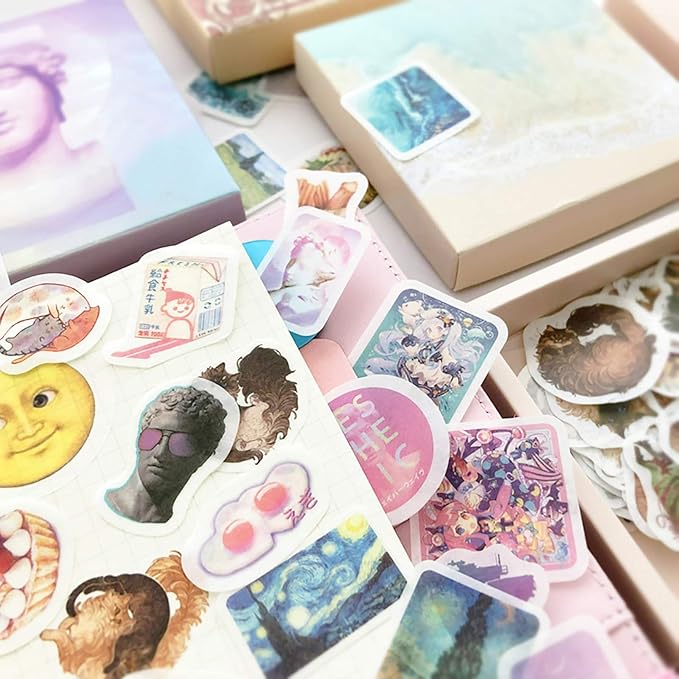 Doraking 200PCS Middle Boxed Size Art Theme Scrapbook Washi Stickers for Scrapbooking Diary Decoration, Arts Stickers (Vaporwave)