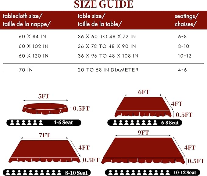 Christmas Table Cloths Rectangle 60 x 102 Washable, Reusable Tablecloths for 8ft Tables (Seats 8-10) - Cotton Polyester, Wrinkle Free, Red Holiday Table Cover for Party & Dining, Bowtie Jacquard (1PC)