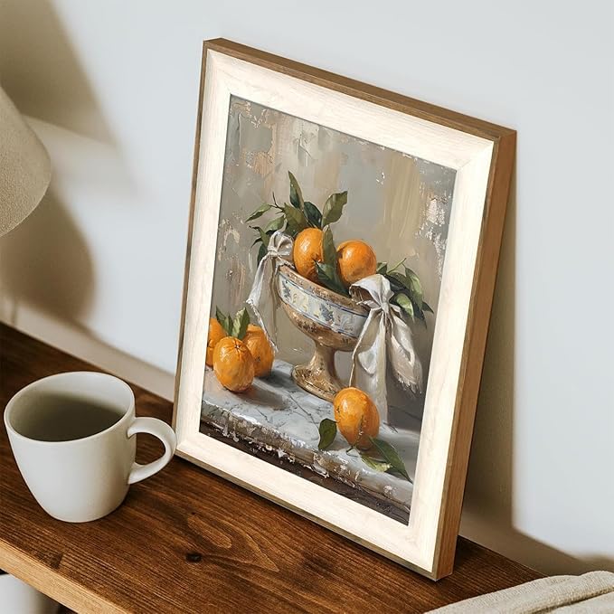 XOCUUI Farmhouse Still Life Picture Living Room - Rustic Vintage Decor for Bedroom - Tangerine Orange Fruit Moody Muted Oil Painting Art Deco Wall Art for Kitchen - 8x10inch Unframed