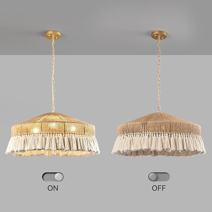 Large Woven 3-Lights Pendant Lights, Modern Boho Chandelier Handwoven Rattan Pendant Light Fixtures Farmhouse Ceiling Hanging Lamp for Kitchen Island,Dining Room, Bedroom, Entryway, Foyer